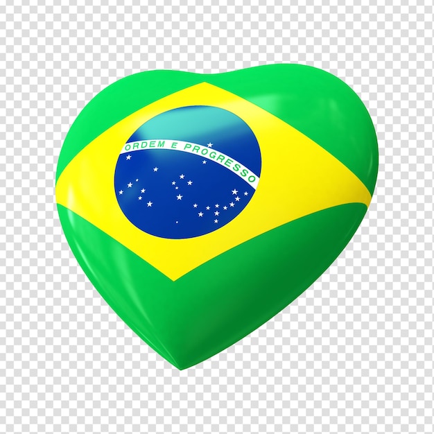 3d heart with flag of brasil brazil