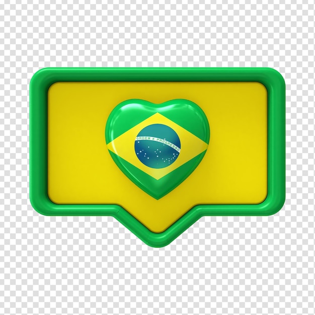 3d heart with flag of brasil brazil