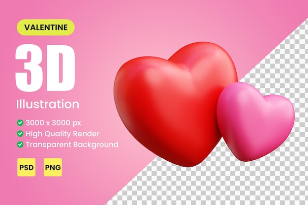 3d hearts, valentine 3d illustration