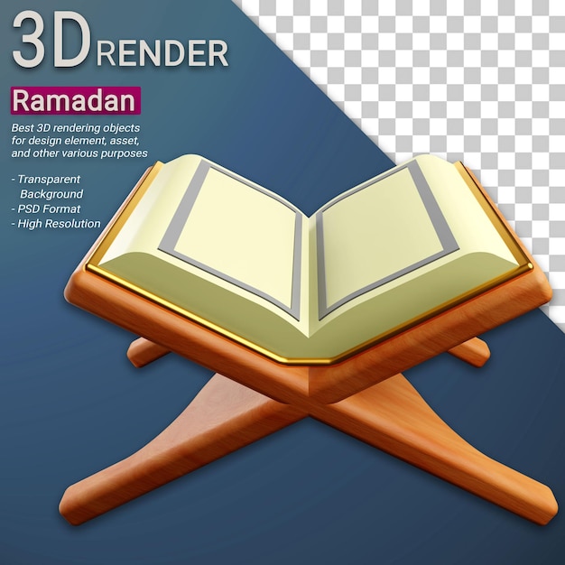 3D Heilige Koran Islamitische Ramadan met transparante achtergrond