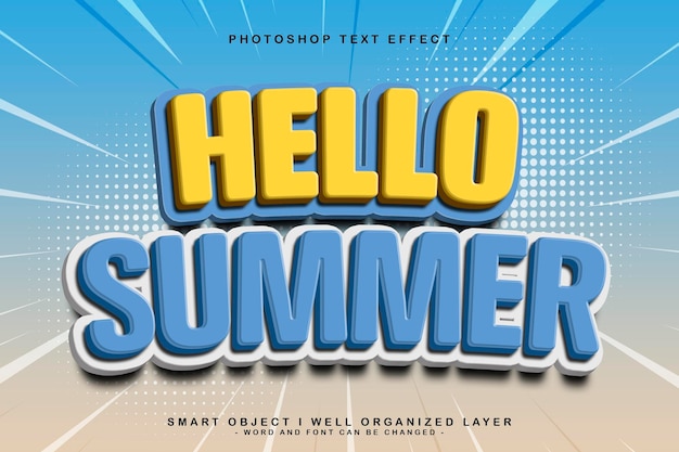 PSD 3d hello summer редактируемый шаблон макета текстового эффекта