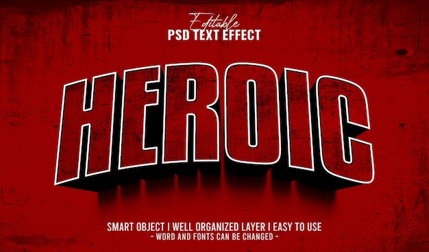 3d героический шаблон редактируемого текстового эффекта