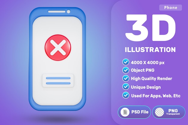 PSD 3d high quality phone icon with cross