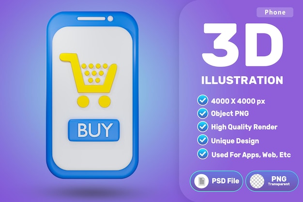 3d high quality phone icon with shopping cart button