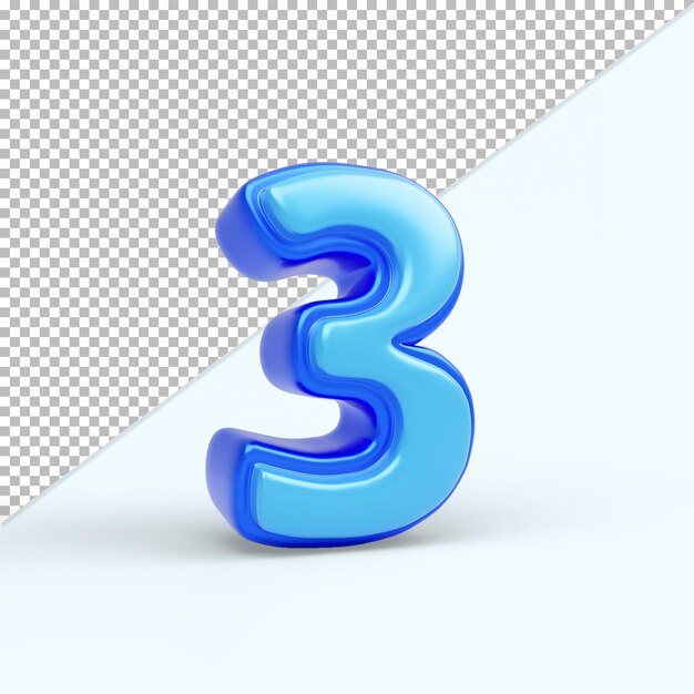 PSD 3d high quality render of shinny number 3