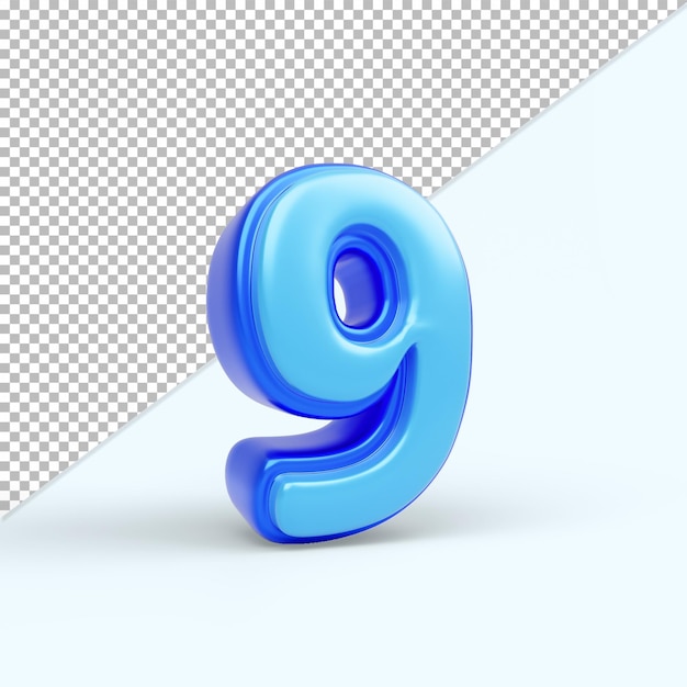 PSD 3d high quality render of shinny number 9