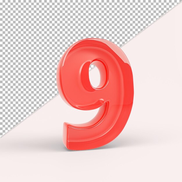 PSD 3d high quality render of shinny number 9