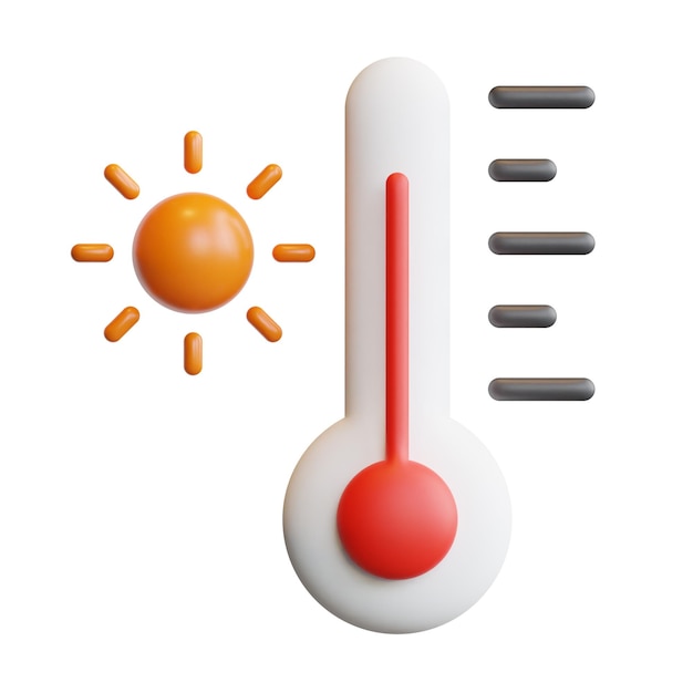 PSD termometro ad alta temperatura 3d con illustrazione di rendering di alta qualità del concetto di tempo solare