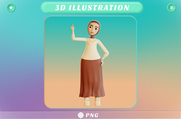 PSD 3d hijab character pointing up