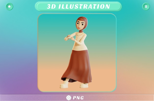 PSD personaggio hijab 3d pronto per la lotta
