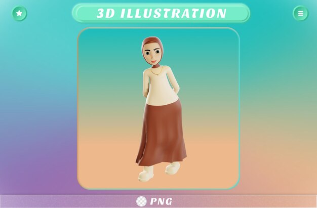 PSD 3d hijabkarakter dat ver weg kijkt