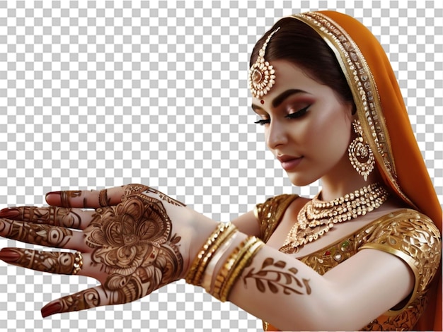 3d hindu woman model mehndi and kendang jewelry tradition on transparent background