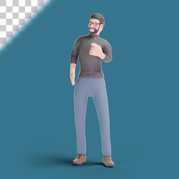 PSD 3d hipster man pointing fingger gesture