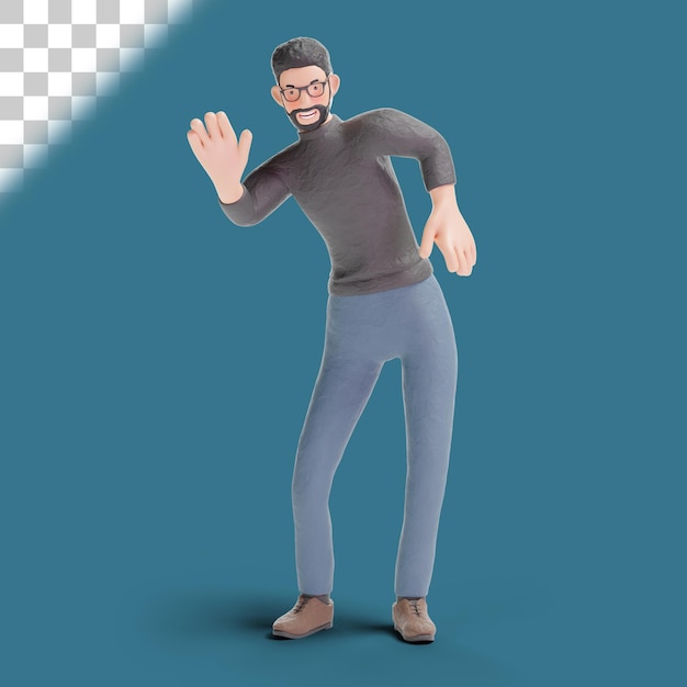 PSD 3d hipster man waving gesture