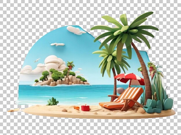 PSD 3d of holiday beach cartoon scene on wight background