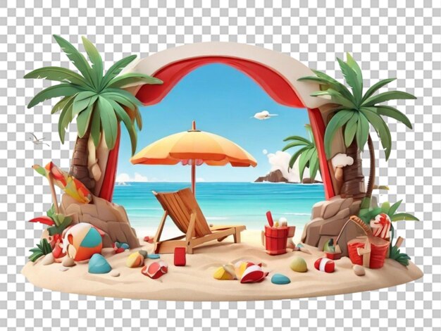 PSD 3d of holiday beach cartoon scene on wight background