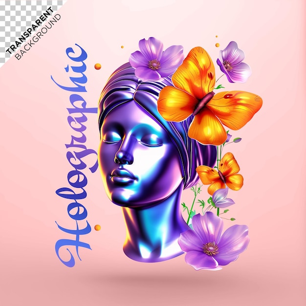 PSD 3d holograficzna kobieta i kwiaty ilustracja