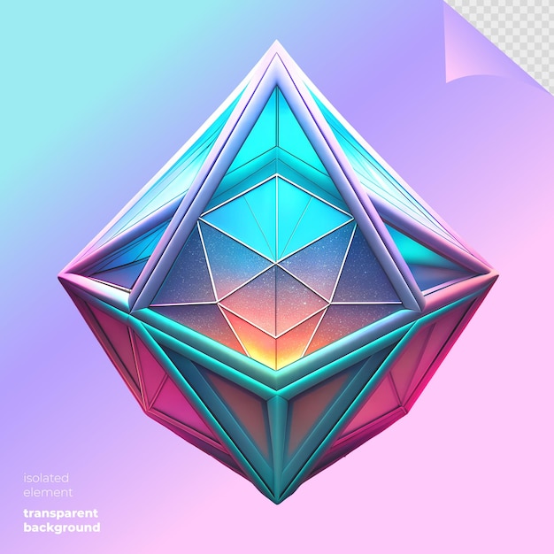 PSD 3d holograficzny kształt geometryczny icosahedron prosty metalowy rysunek do projektu na odizolowanym tle ilustracja renderingu 3d