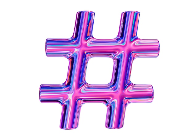 3D-holografisch of neon hashtag-symbool op geïsoleerde achtergrond 3D-rendering illustratie