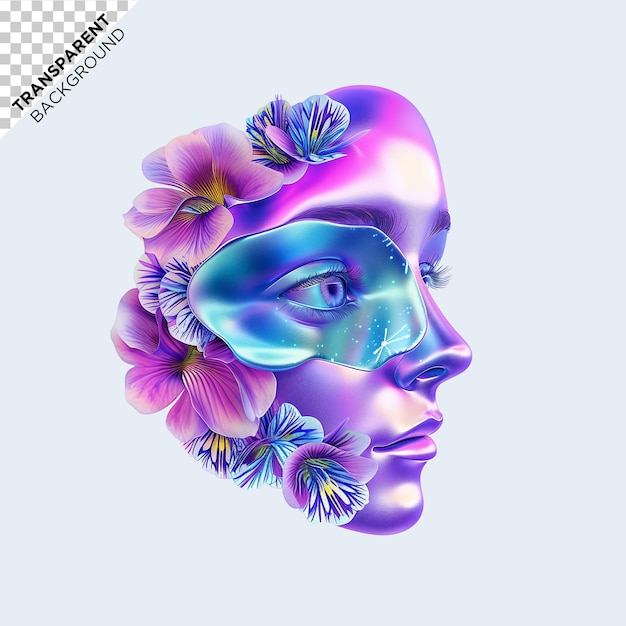 PSD 3d holografische vrouw gezicht en bloemen illustratie