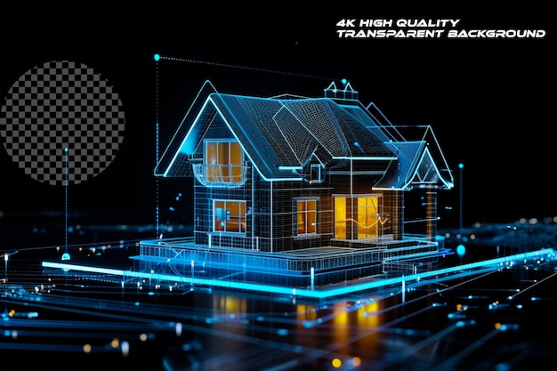 PSD 3d hologram house automation on transparent background