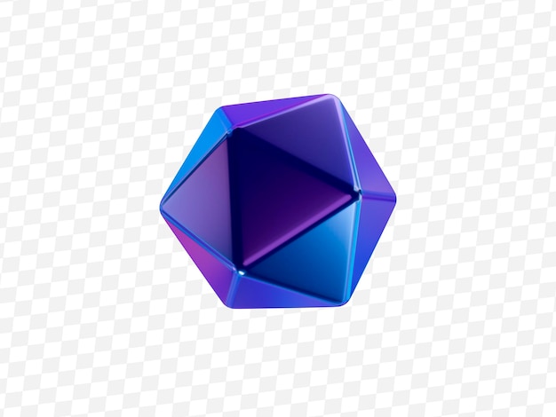 3d holographic geometric shape icosahedron Metal simple figure on isolated background