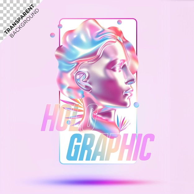 3d holographic head ilustration and flower