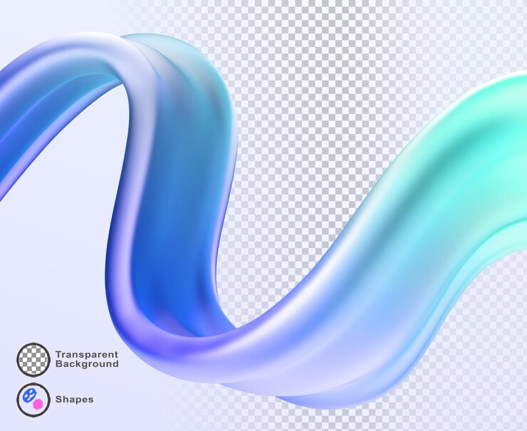 PSD 3d holographic ribbon glass morphism wave line isolated on abstract background render iridescent curve liquid shape with blue green hologram gradient water liquid flow in motion