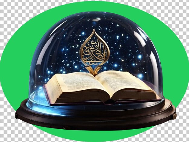 3d holy book quran in a glass dome on white background