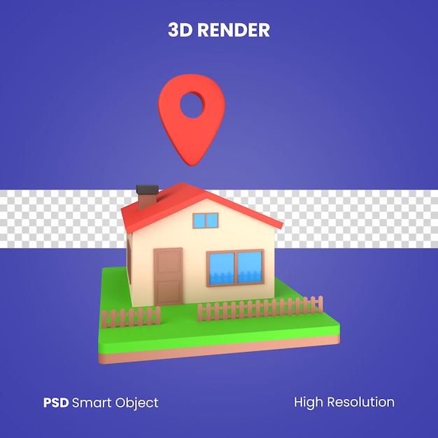 PSD 3d рендеринг местоположения дома изолирован