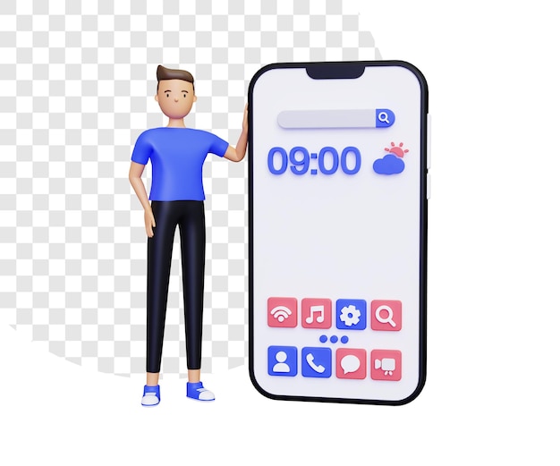 3d home screen with standing man character