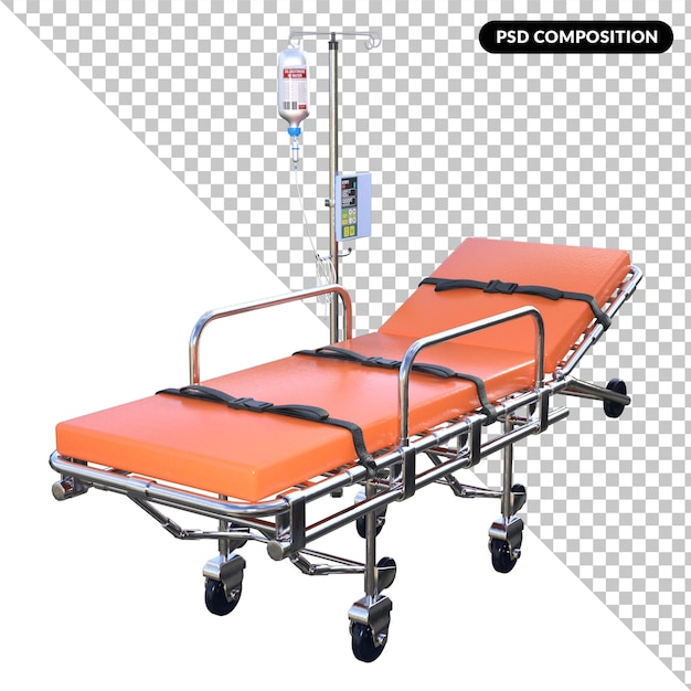 Letto d'ospedale 3d isolato premium psd