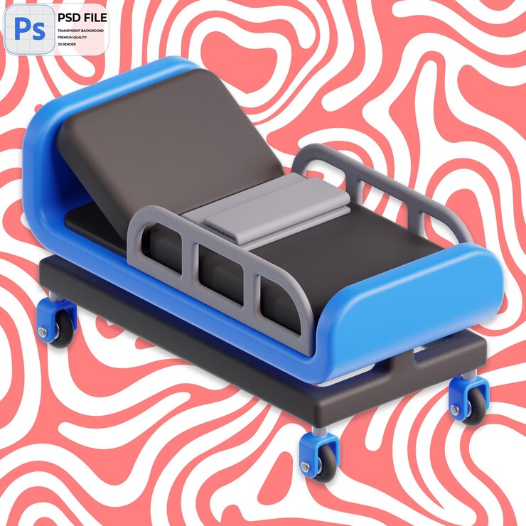 PSD 3d hospital bed render icon isolated png illustration psd template