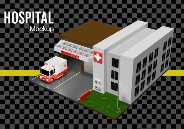 3D Hospital Building complete with emergency and Ambulance