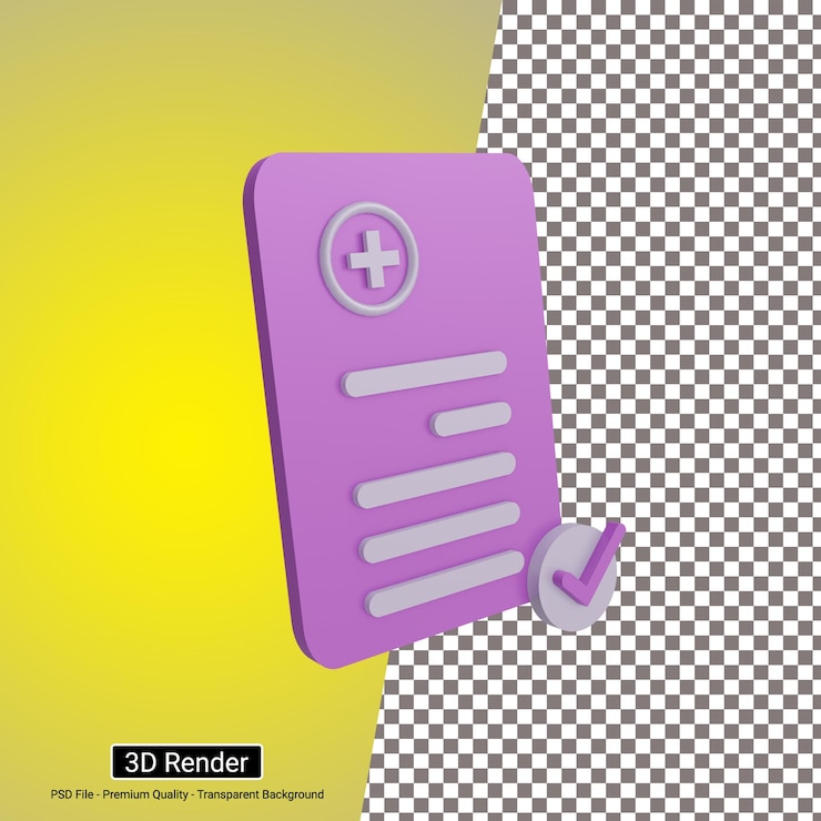 PSD 3d hospital document icon with transparent background.