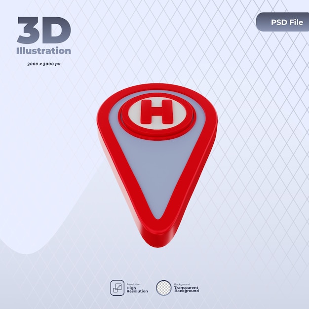 PSD illustrazione 3d dell'icona della posizione dell'ospedale