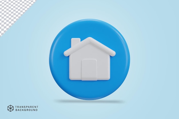 PSD 3d house icon on blue circle button vector illustration