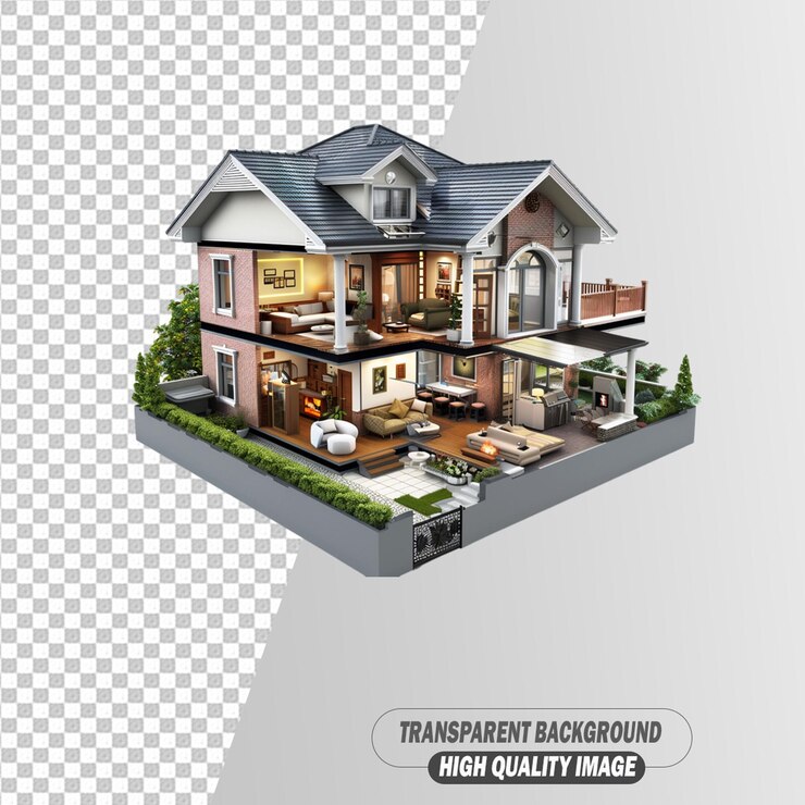 PSD 3d-модель дома на прозрачном фоне psd-файла