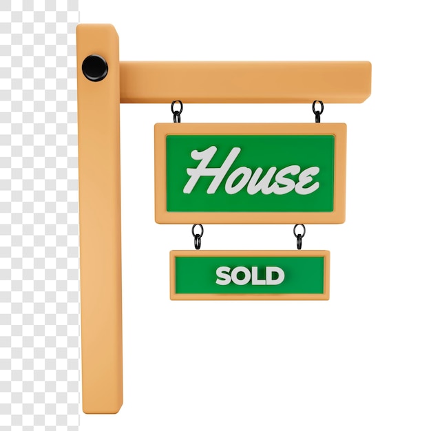 3d house sold wooden banner