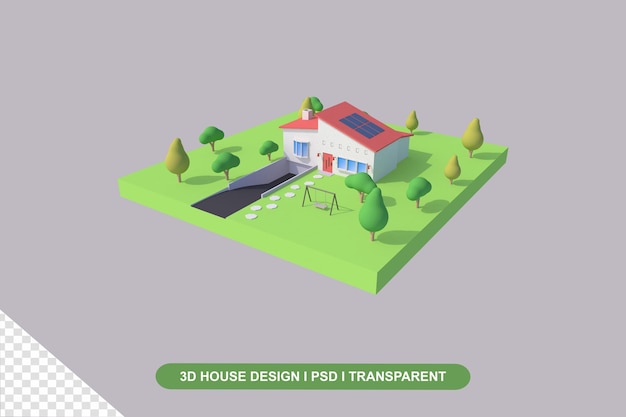녹색 정원이 있는 3D 하우스