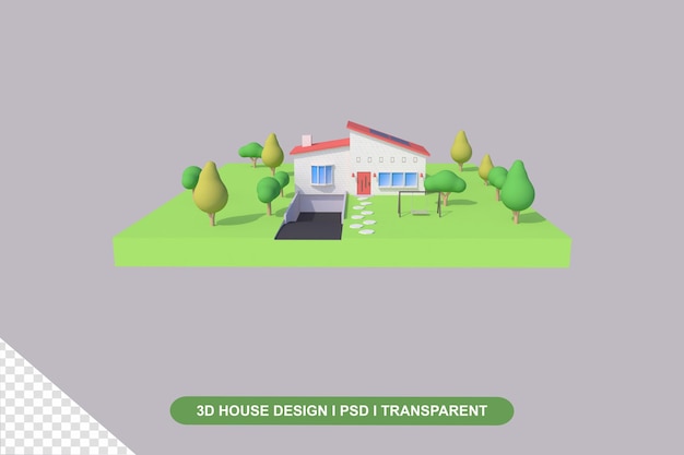 3D House with green garden