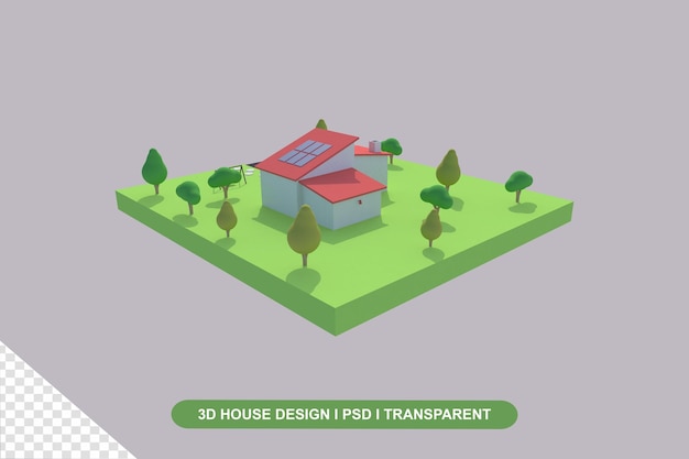 3d house with green garden