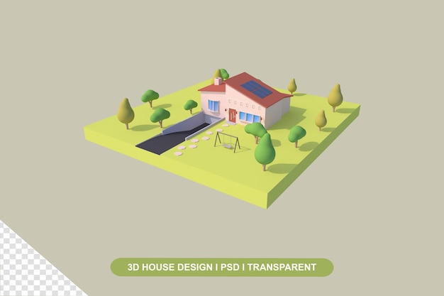 녹색 정원이 있는 3D 하우스