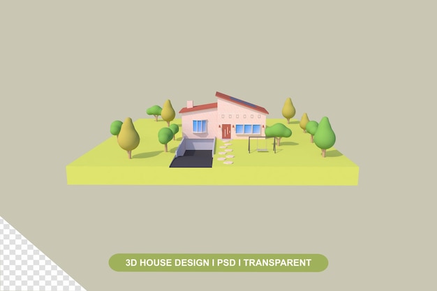 PSD casa 3d con giardino verde