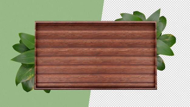 PSD 3d houten frame met bladeren voor algemene compositie