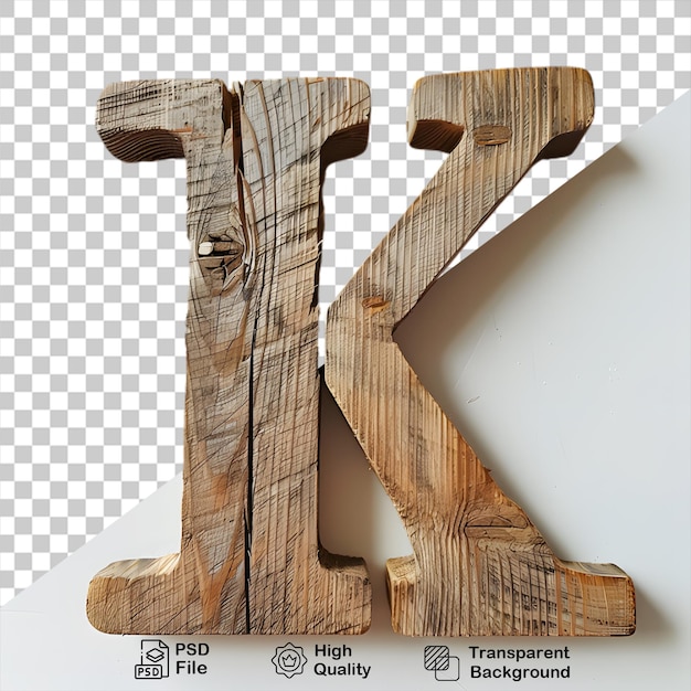 PSD 3d houten letter k alfabet png geïsoleerd op doorzichtige achtergrond