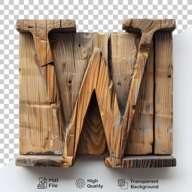 PSD 3d houten letter w alfabet png geïsoleerd op doorzichtige achtergrond