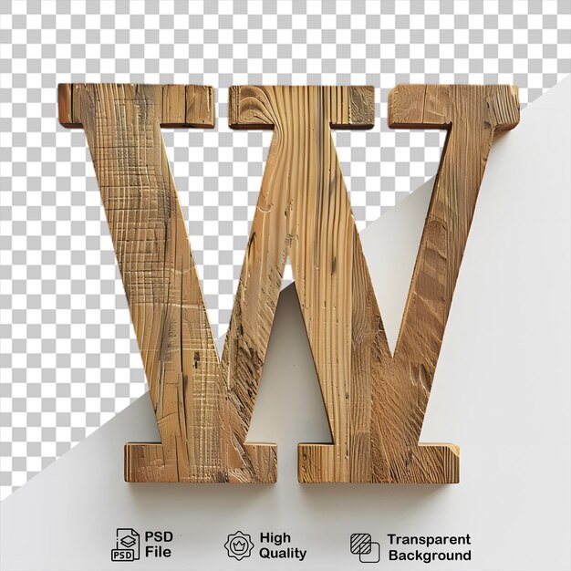 PSD 3d houten letter w alfabet png geïsoleerd op doorzichtige achtergrond