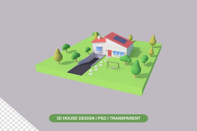 3D Huis met groene tuin