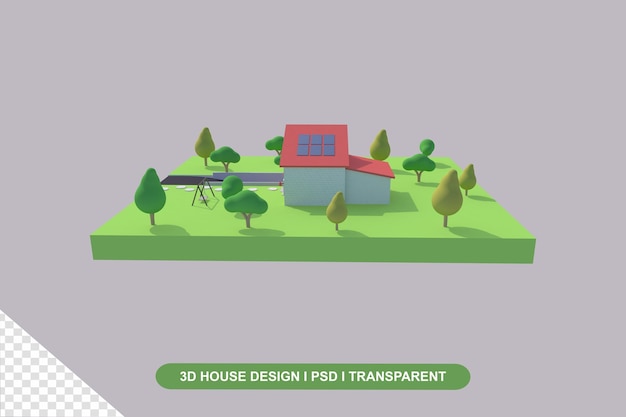 3D Huis met groene tuin